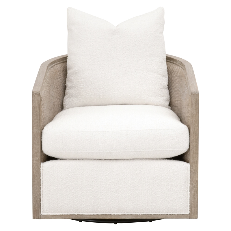 Maklaine Transitional Fabric/Wood Swivel Club Chair in White