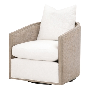 Maklaine Transitional Fabric/Wood Swivel Club Chair in White