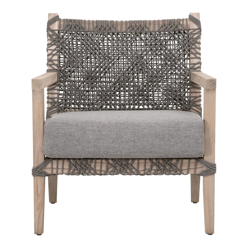 Maklaine Transitional Outdoor Fabric/Wood Club Chair in Dove Gray