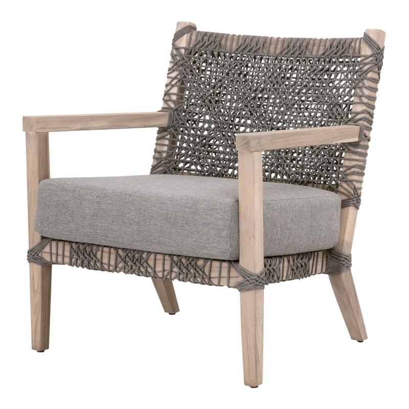 Maklaine Transitional Outdoor Fabric/Wood Club Chair in Dove Gray