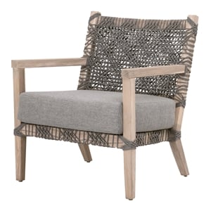 Maklaine Transitional Outdoor Fabric/Wood Club Chair in Dove Gray