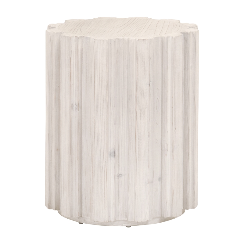 Maklaine Transitional Antique Wood Accent Table in White Wash