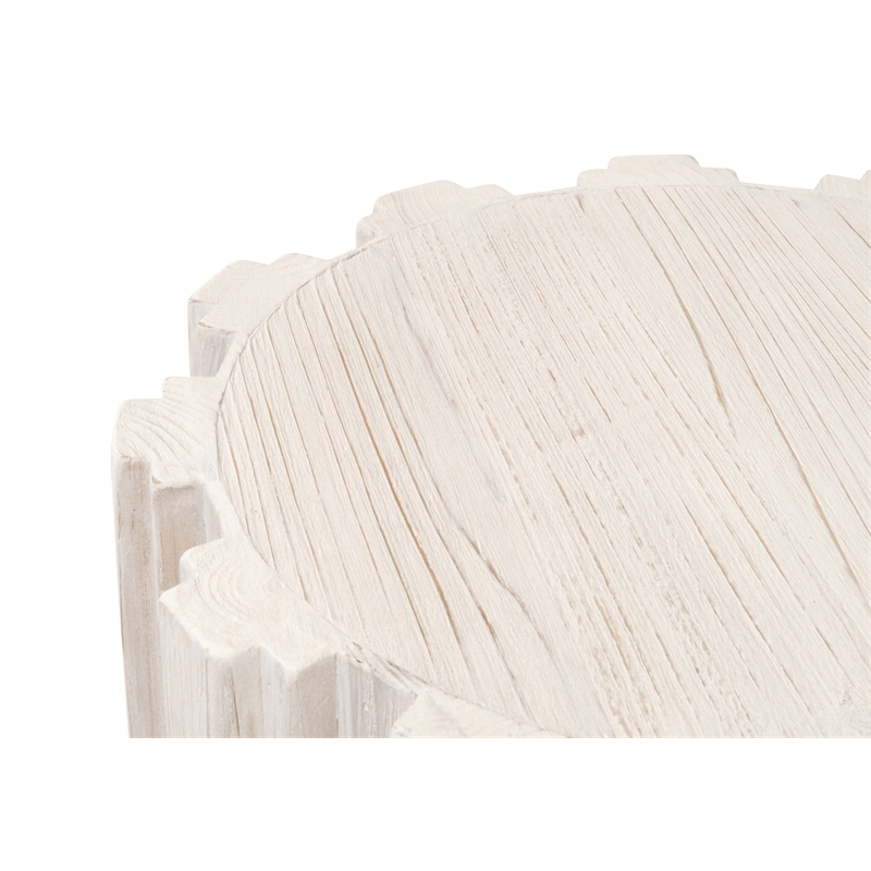 Maklaine Transitional Antique Wood Accent Table in White Wash