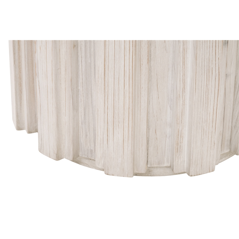 Maklaine Transitional Antique Wood Accent Table in White Wash
