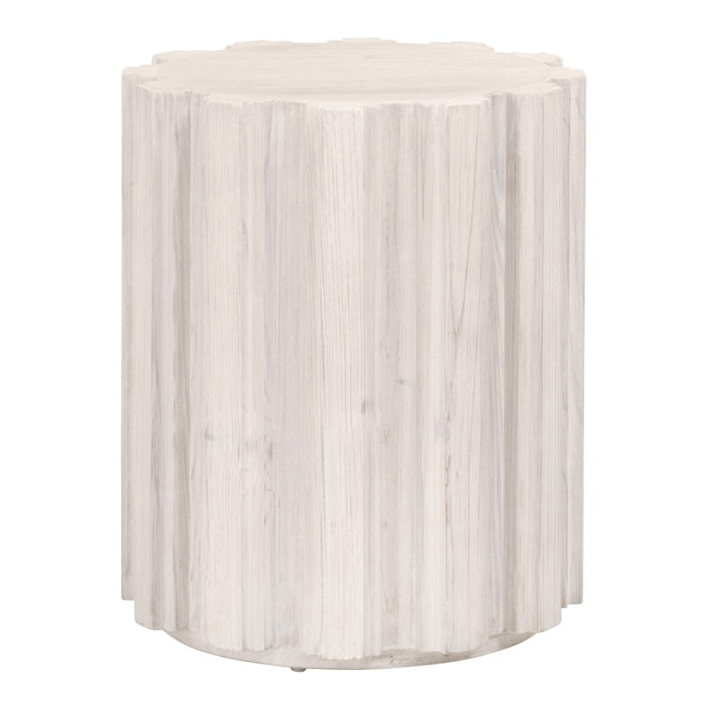 Maklaine Transitional Antique Wood Accent Table in White Wash