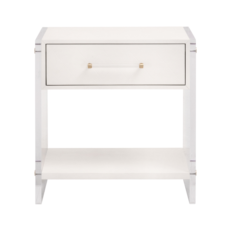 Maklaine Contemporary Transitional Wood Nightstand in Pearl Finish