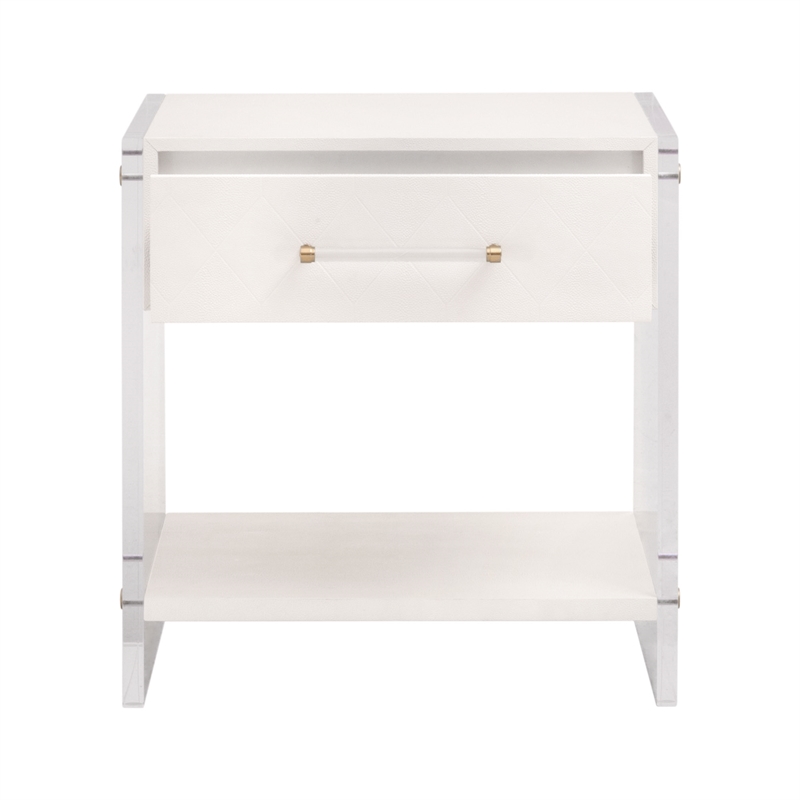 Maklaine Contemporary Transitional Wood Nightstand in Pearl Finish