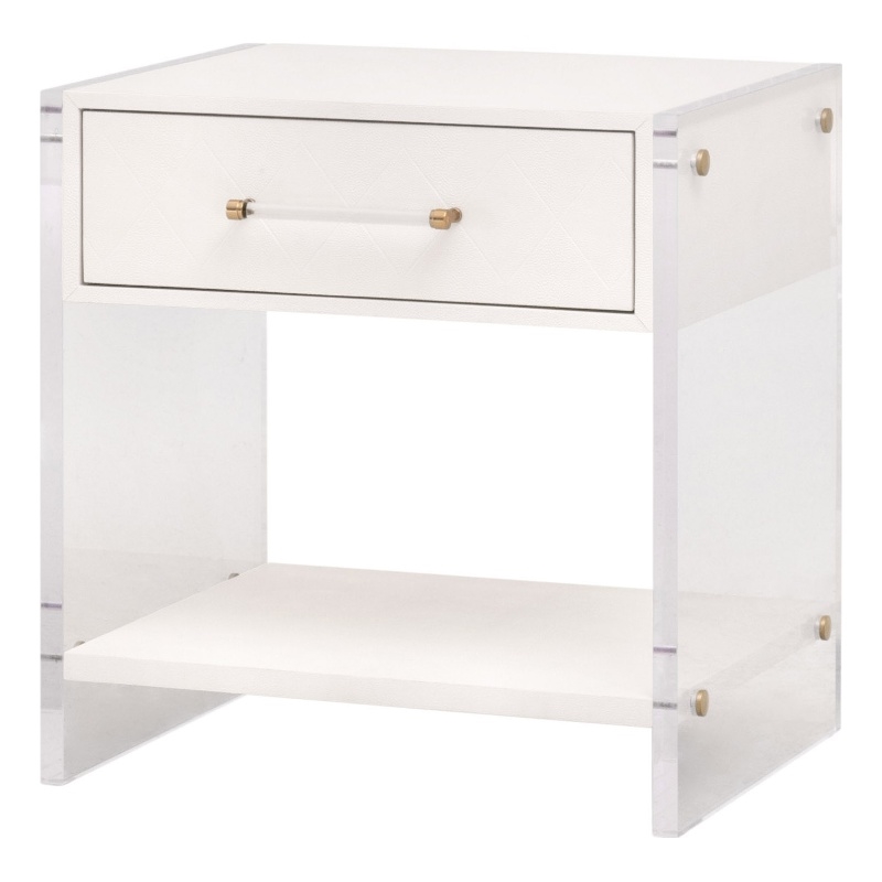 Maklaine Contemporary Transitional Wood Nightstand in Pearl Finish