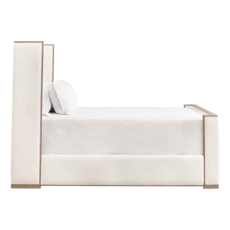 Maklaine Contemporary Transitional Solid Wood Queen Bed in Pearl