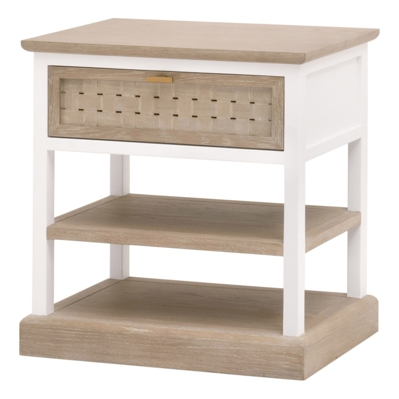 Maklaine Transitional Antique Weave Wood Side Table in Smoke Gray