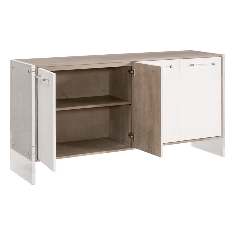 Maklaine Transitional Sideboard in Pearl Shagreen Resin and Natural Gray Acacia