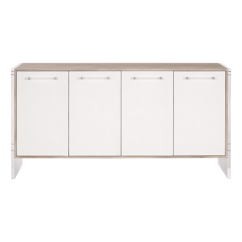 Maklaine Transitional Sideboard in Pearl Shagreen Resin and Natural Gray Acacia