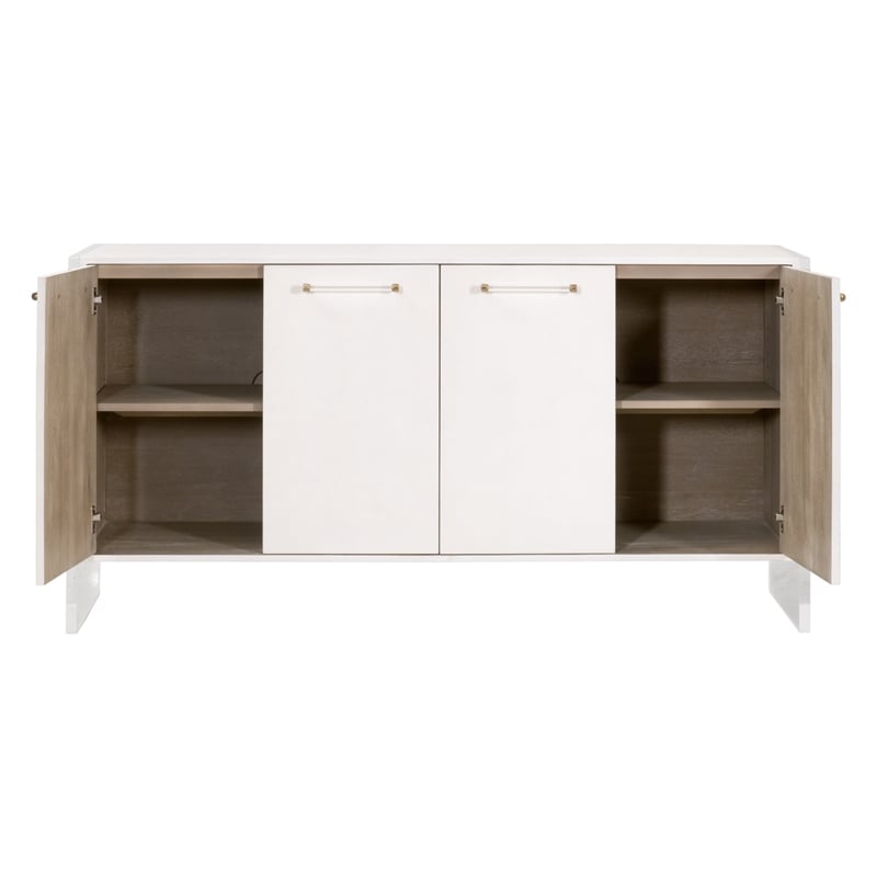 Maklaine Transitional Media Sideboard in Pearl Shagreen Resin and Lucite