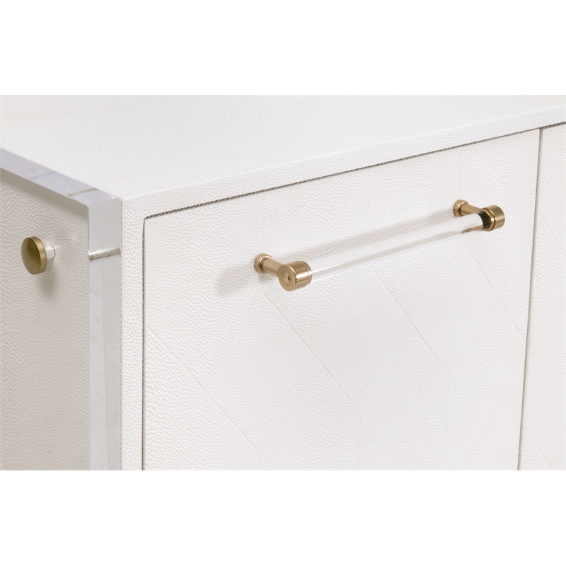 Maklaine Transitional Media Sideboard in Pearl Shagreen Resin and Lucite