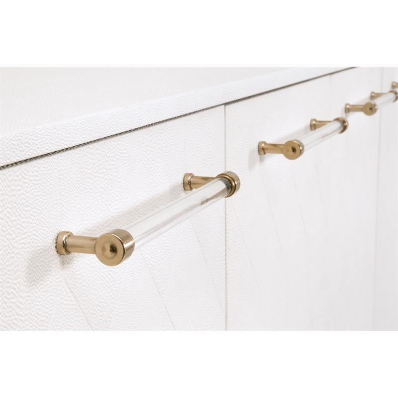Maklaine Transitional Media Sideboard in Pearl Shagreen Resin and Lucite
