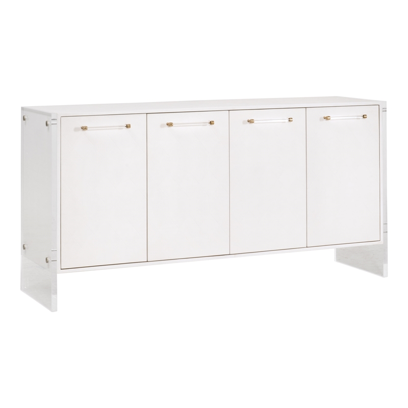 Maklaine Transitional Media Sideboard in Pearl Shagreen Resin and Lucite