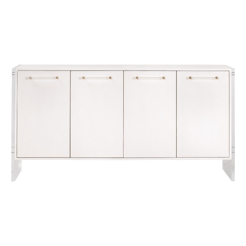 Maklaine Transitional Media Sideboard in Pearl Shagreen Resin and Lucite