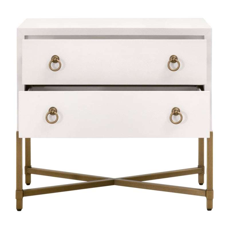 Maklaine 2-Drawer Nightstand in Pearl Shagreen Resin and Brushed Gold