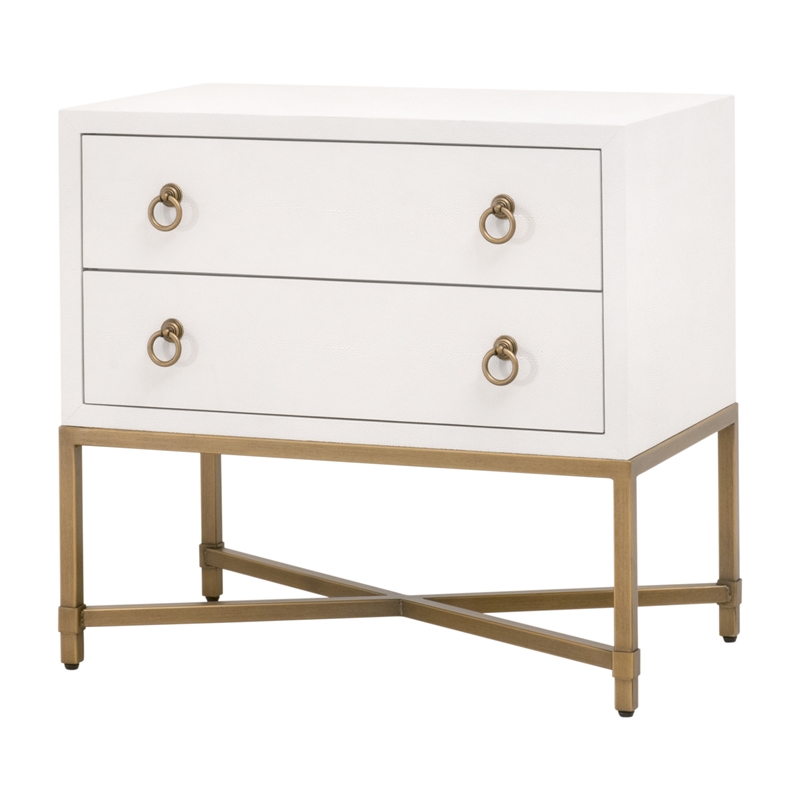 Maklaine 2-Drawer Nightstand in Pearl Shagreen Resin and Brushed Gold