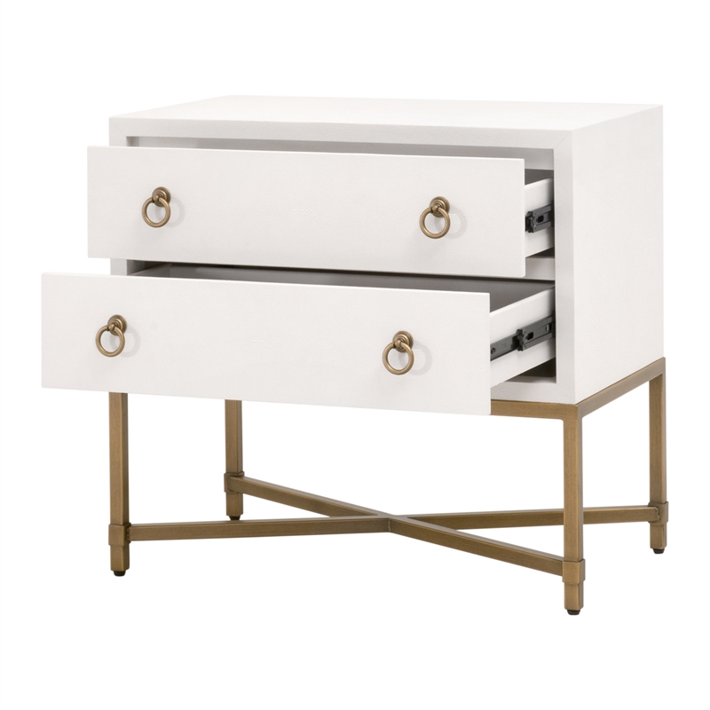 Maklaine 2-Drawer Nightstand in Pearl Shagreen Resin and Brushed Gold