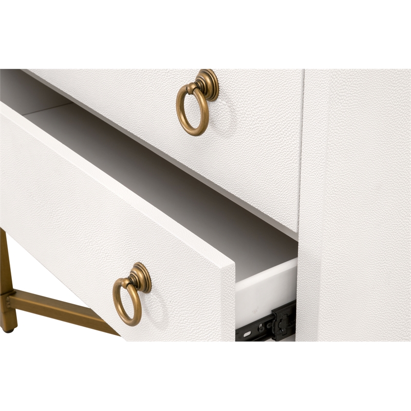 Maklaine 2-Drawer Nightstand in Pearl Shagreen Resin and Brushed Gold