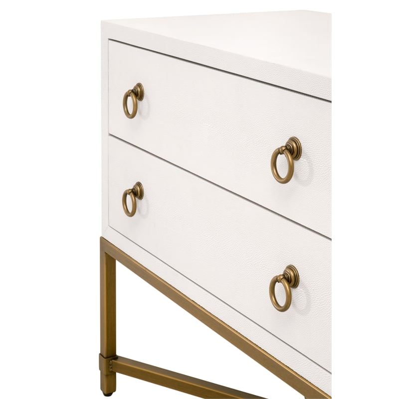 Maklaine 2-Drawer Nightstand in Pearl Shagreen Resin and Brushed Gold