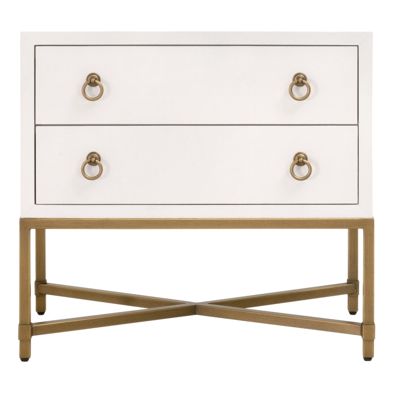 Maklaine 2-Drawer Nightstand in Pearl Shagreen Resin and Brushed Gold