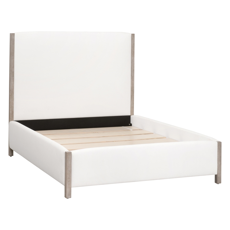 Maklaine Transitional King Bed in Peyton-Pearl Fabric and Natural Gray