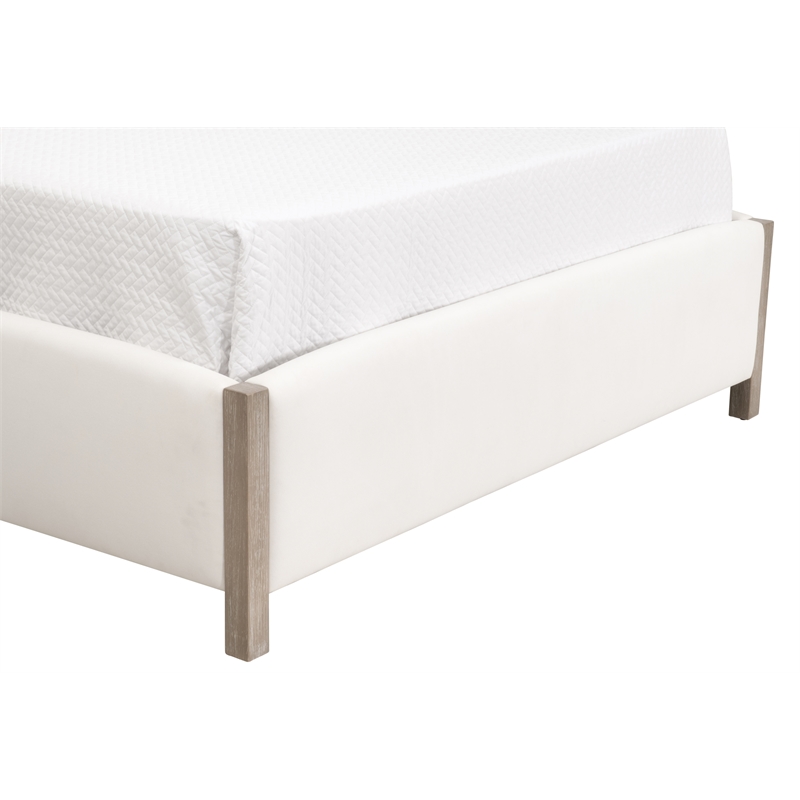 Maklaine Transitional King Bed in Peyton-Pearl Fabric and Natural Gray