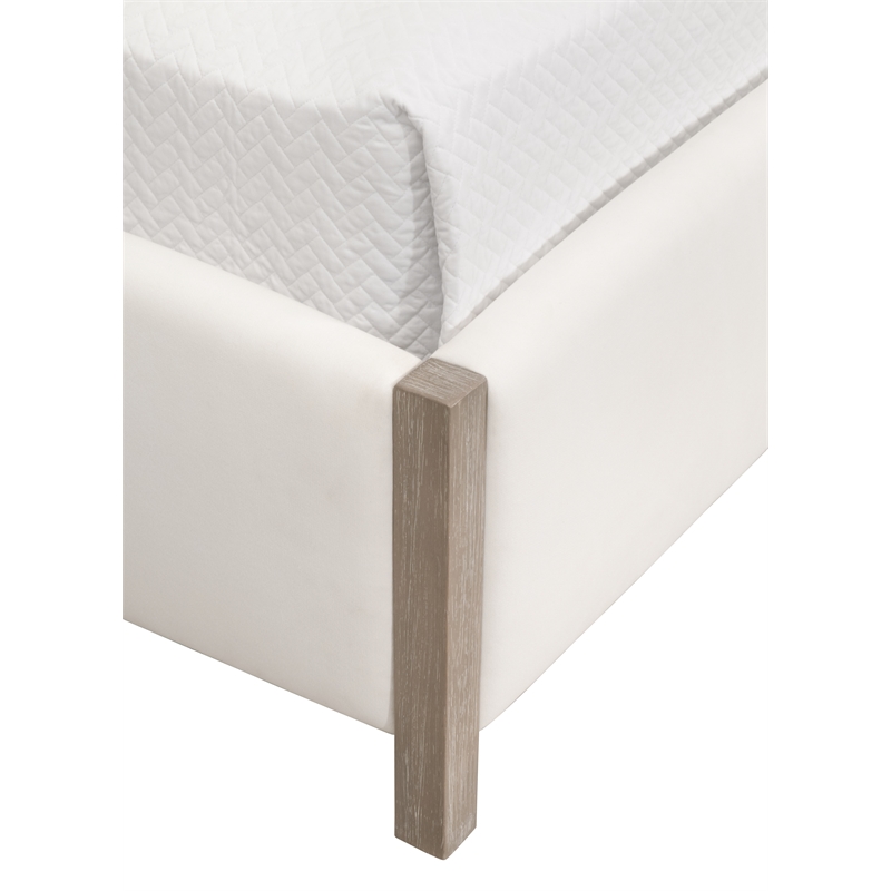 Maklaine Transitional King Bed in Peyton-Pearl Fabric and Natural Gray