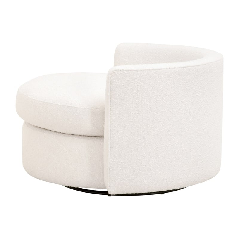 Maklaine Transitional Swivel Sofa Chair in Boucle-Snow White Fabric