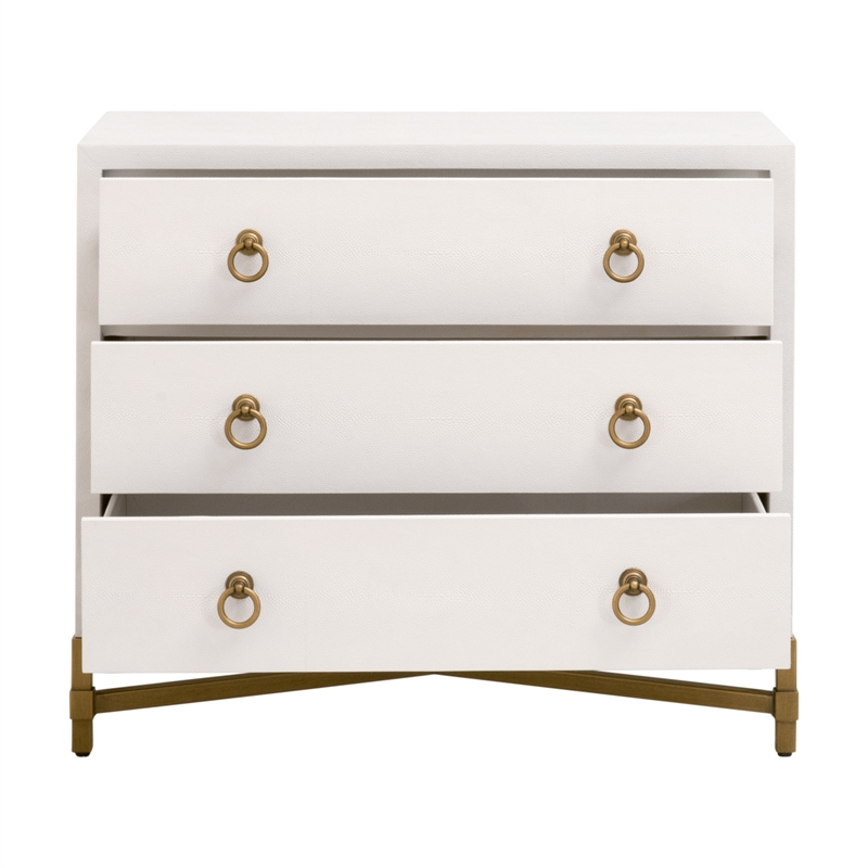 Maklaine 3-Drawer Nightstand in Pearl Shagreen Resin and Brushed Gold
