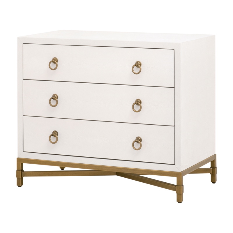 Maklaine 3-Drawer Nightstand in Pearl Shagreen Resin and Brushed Gold