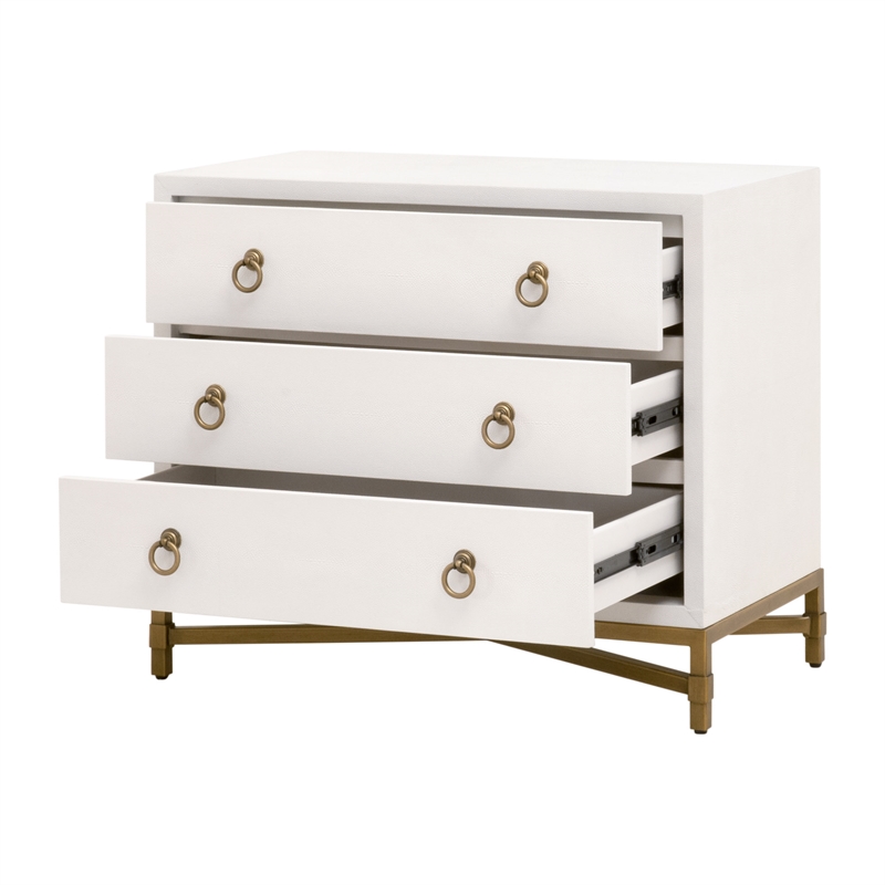 Maklaine 3-Drawer Nightstand in Pearl Shagreen Resin and Brushed Gold
