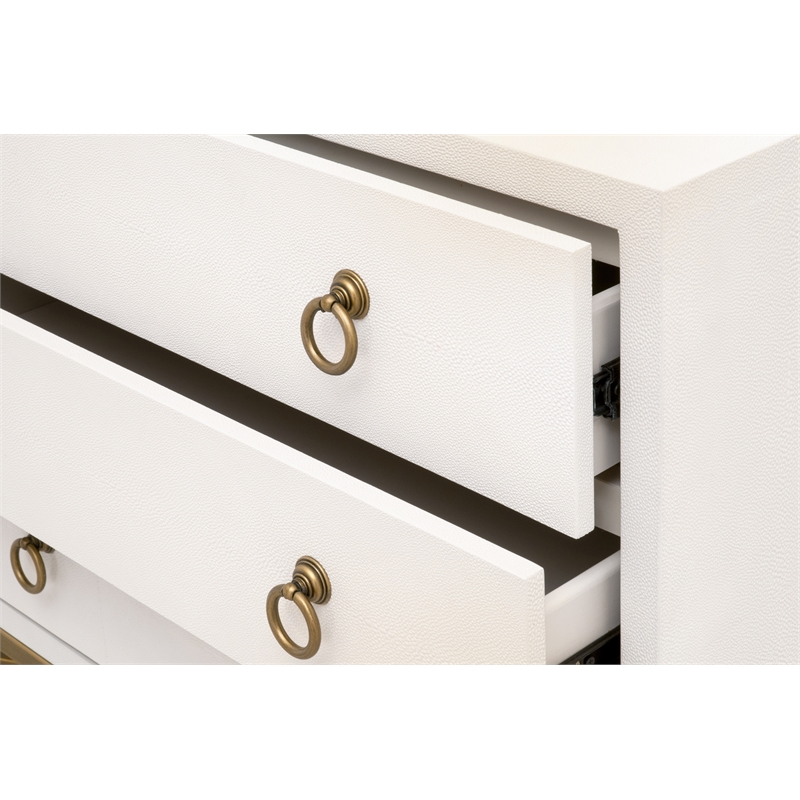 Maklaine 3-Drawer Nightstand in Pearl Shagreen Resin and Brushed Gold