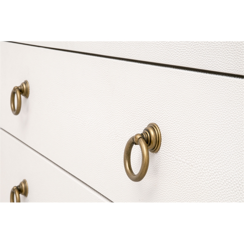 Maklaine 3-Drawer Nightstand in Pearl Shagreen Resin and Brushed Gold