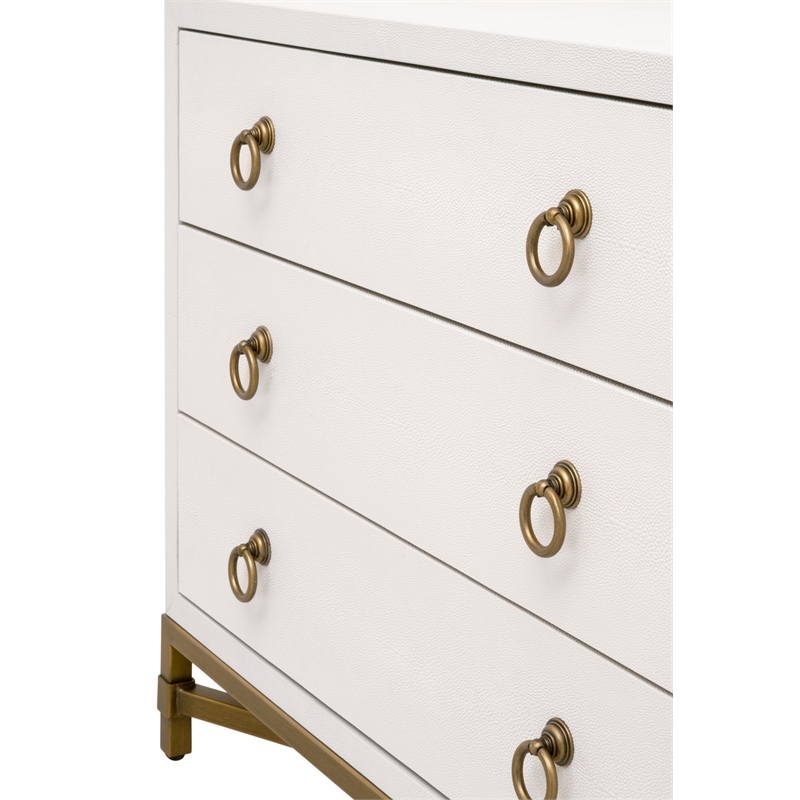 Maklaine 3-Drawer Nightstand in Pearl Shagreen Resin and Brushed Gold