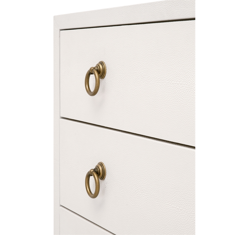 Maklaine 3-Drawer Nightstand in Pearl Shagreen Resin and Brushed Gold