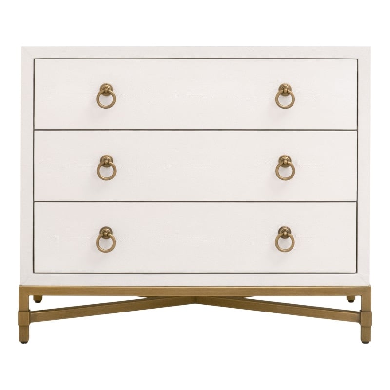 Maklaine 3-Drawer Nightstand in Pearl Shagreen Resin and Brushed Gold