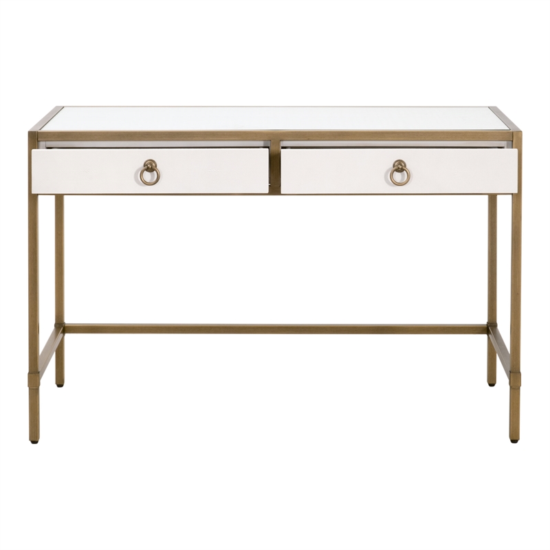 Maklaine Transitional Desk in Pearl Shagreen Resin and Brushed Gold