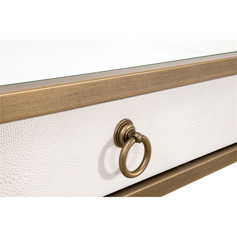 Maklaine Transitional Desk in Pearl Shagreen Resin and Brushed Gold
