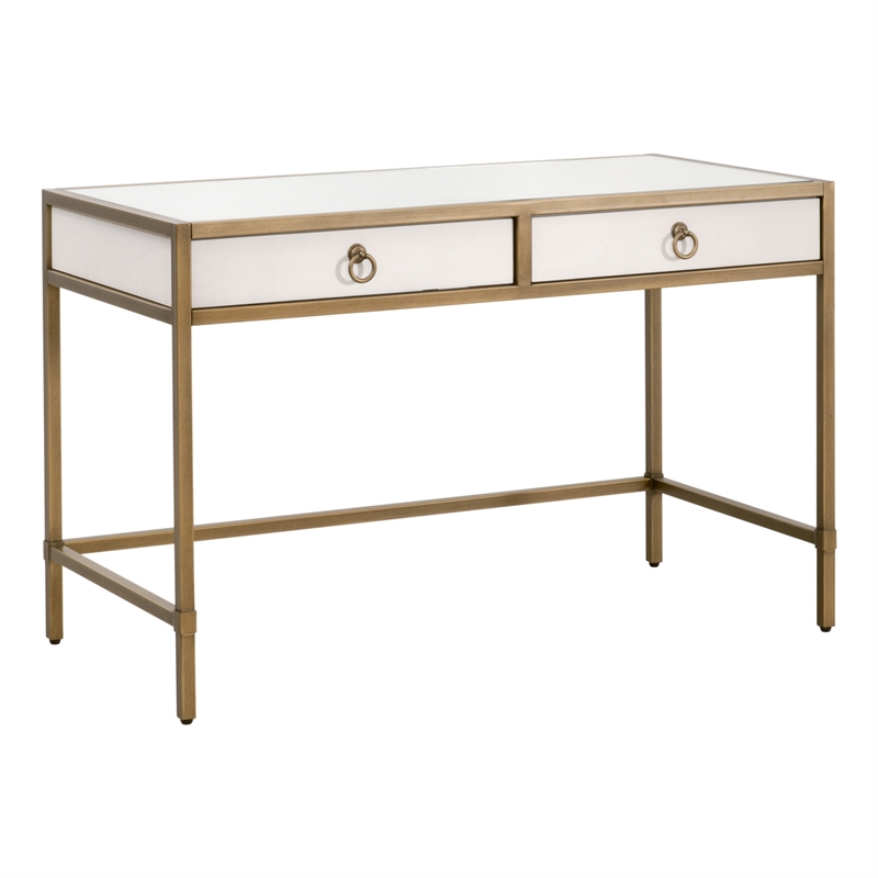 Maklaine Transitional Desk in Pearl Shagreen Resin and Brushed Gold