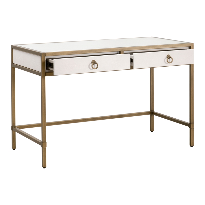 Maklaine Transitional Desk in Pearl Shagreen Resin and Brushed Gold