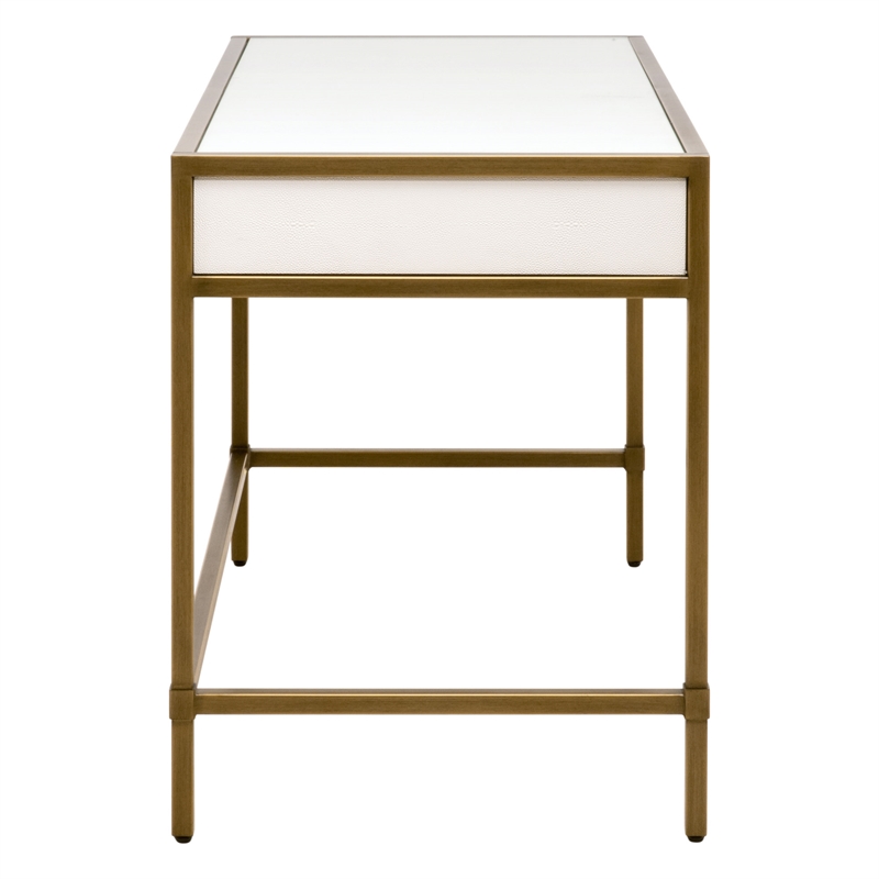 Maklaine Transitional Desk in Pearl Shagreen Resin and Brushed Gold