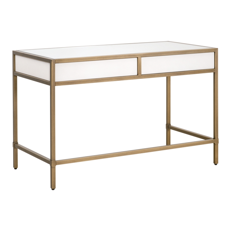 Maklaine Transitional Desk in Pearl Shagreen Resin and Brushed Gold