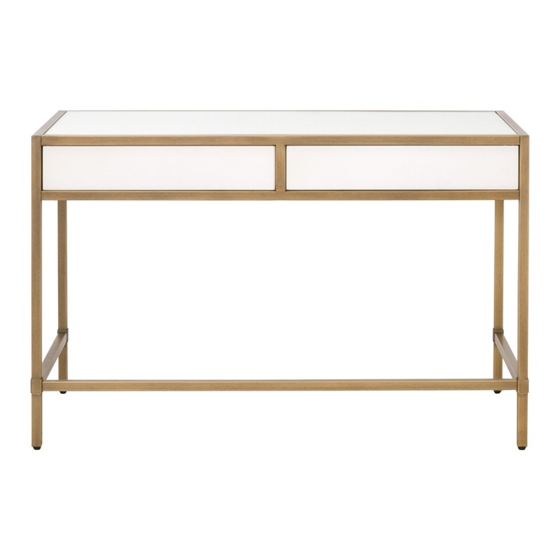 Maklaine Transitional Desk in Pearl Shagreen Resin and Brushed Gold