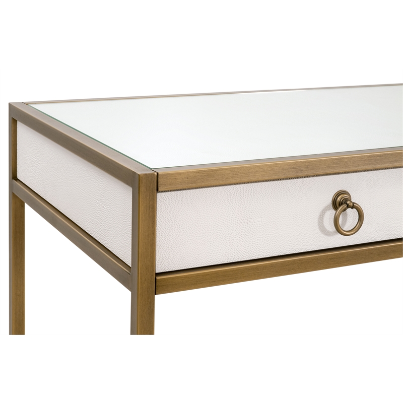 Maklaine Transitional Desk in Pearl Shagreen Resin and Brushed Gold