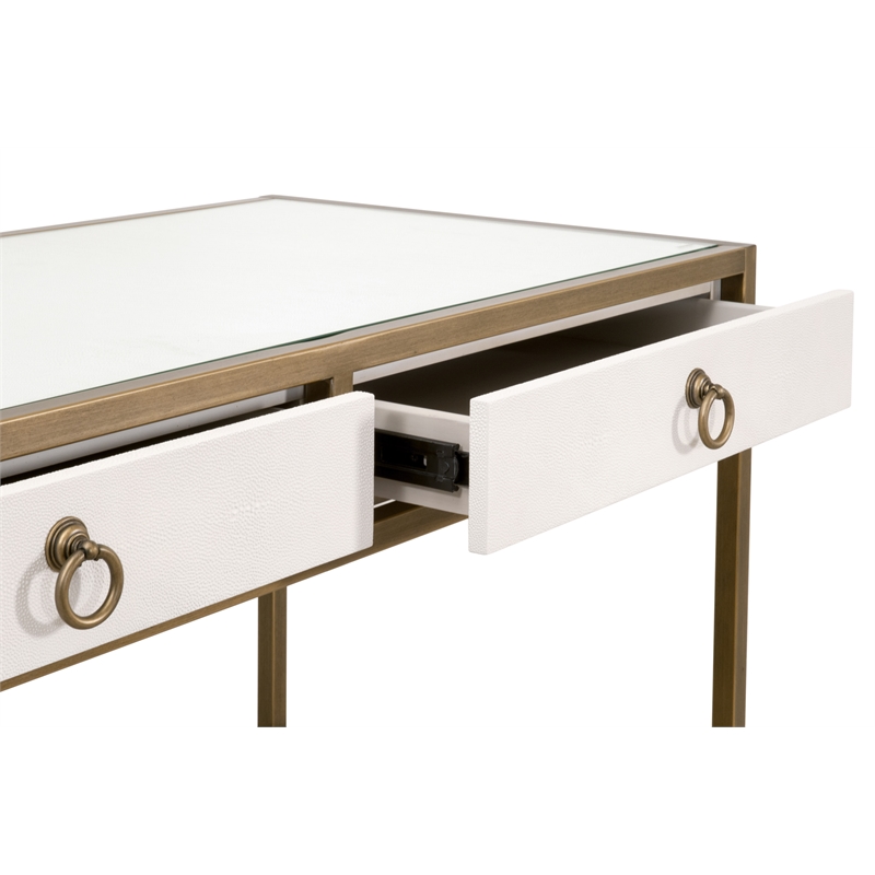 Maklaine Transitional Desk in Pearl Shagreen Resin and Brushed Gold