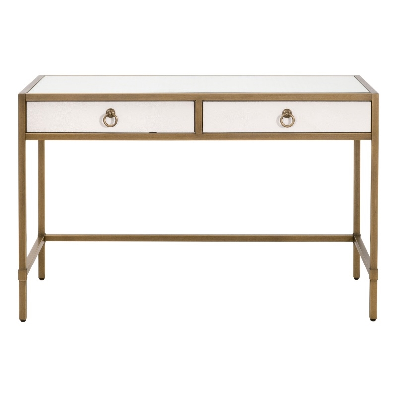 Maklaine Transitional Desk in Pearl Shagreen Resin and Brushed Gold