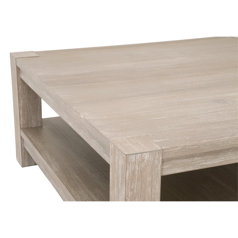 Maklaine Transitional Square Coffee Table in Natural Gray Acacia Wood
